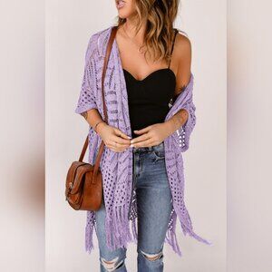 Openwork Open Front Cardigan with Fringes SALE 20%OFF !!